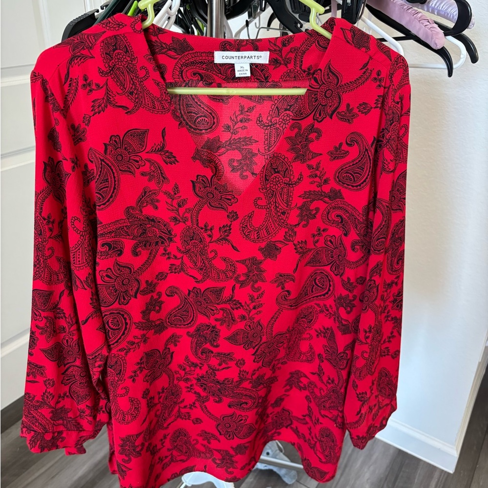 Counterparts Vibrant Red Paisley Blouse
